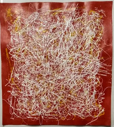 Image of "What are you hiding?" by Tetiana Kononenko (Tanta), size: 50х50 см, made of paper, acrylic, varnish, Abstraction medium, from Sumy, part of the Fabric of Time series, priced at $110 Photo 1 of 2.