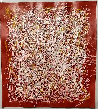 Image of "What are you hiding?" by Tetiana Kononenko (Tanta), size: 50х50 см, made of paper, acrylic, varnish, Abstraction medium, from Sumy, part of the Fabric of Time series, priced at $110 Photo 1 of 2.