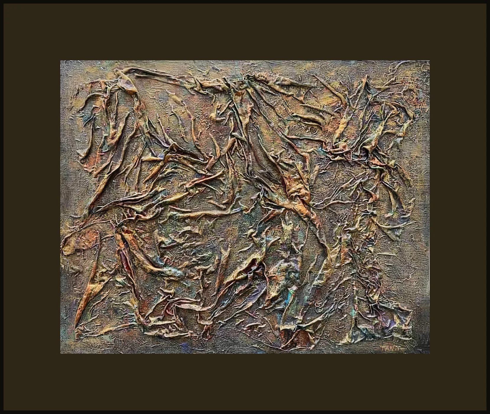 Image of "Birth in the Folds of Time" by Tetiana Kononenko (Tanta), size: 40х50 см, made of canvas on cardboard, silk, acrylic, marker, glue, varnish, Painting medium, from Sumy, part of the Fabric of Time series, priced at $120 Photo 4 of 4.