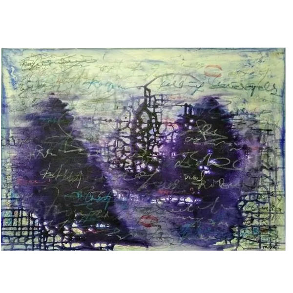 Image of "Dialogue" by Tetiana Kononenko (Tanta), size: 50х70 см, made of canvas, acrylic, pencil, pigment, pastel, lipstick, varnish, Abstraction medium, part of the Fabric of Time series