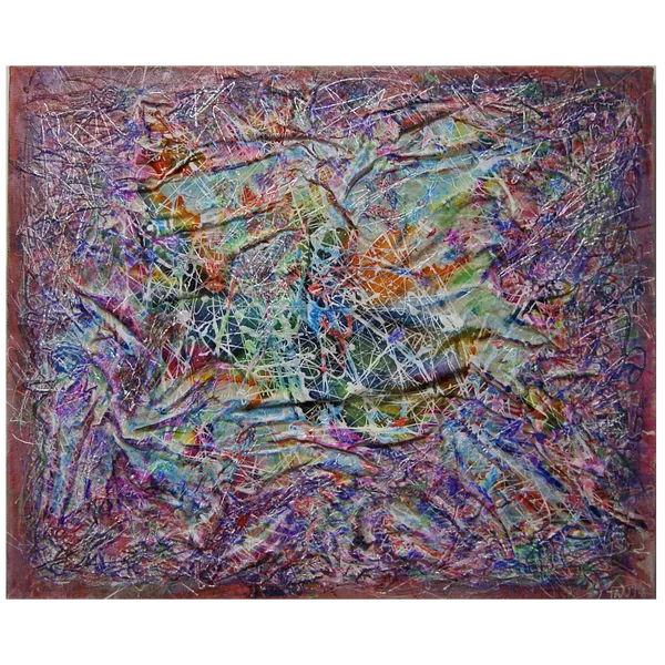 Image of "№2" by Tetiana Kononenko (Tanta), size: 50х60 см, made of canvas, silk, aniline, glue, acrylic, marker, contour, varnish, batik, Abstraction medium, part of the Fabric of Time series