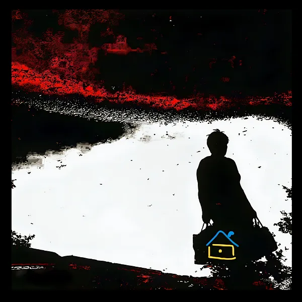 Image of "Home behind the back" by Tetiana Kononenko (Tanta), made of JPG, 300 DPI, Photoart medium, from Sumy, part of the "Pain borders" series