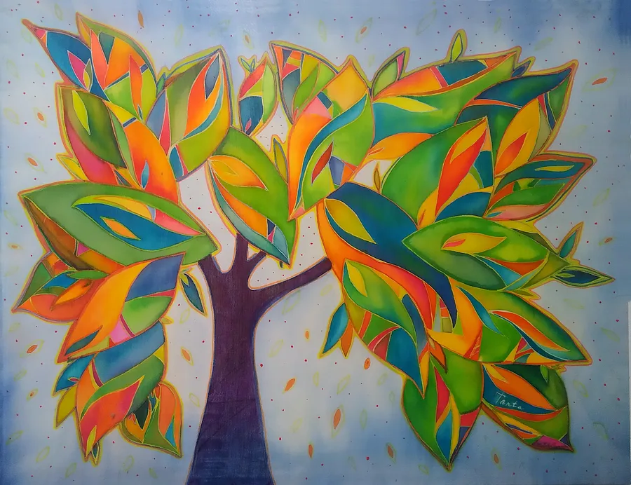 Image of "Dance" by Tetiana Kononenko (Tanta), size: 77х90 см, made of cotton-silk, aniline, reserve, textile marker, batik medium, priced at $120 Photo 1 of 4.