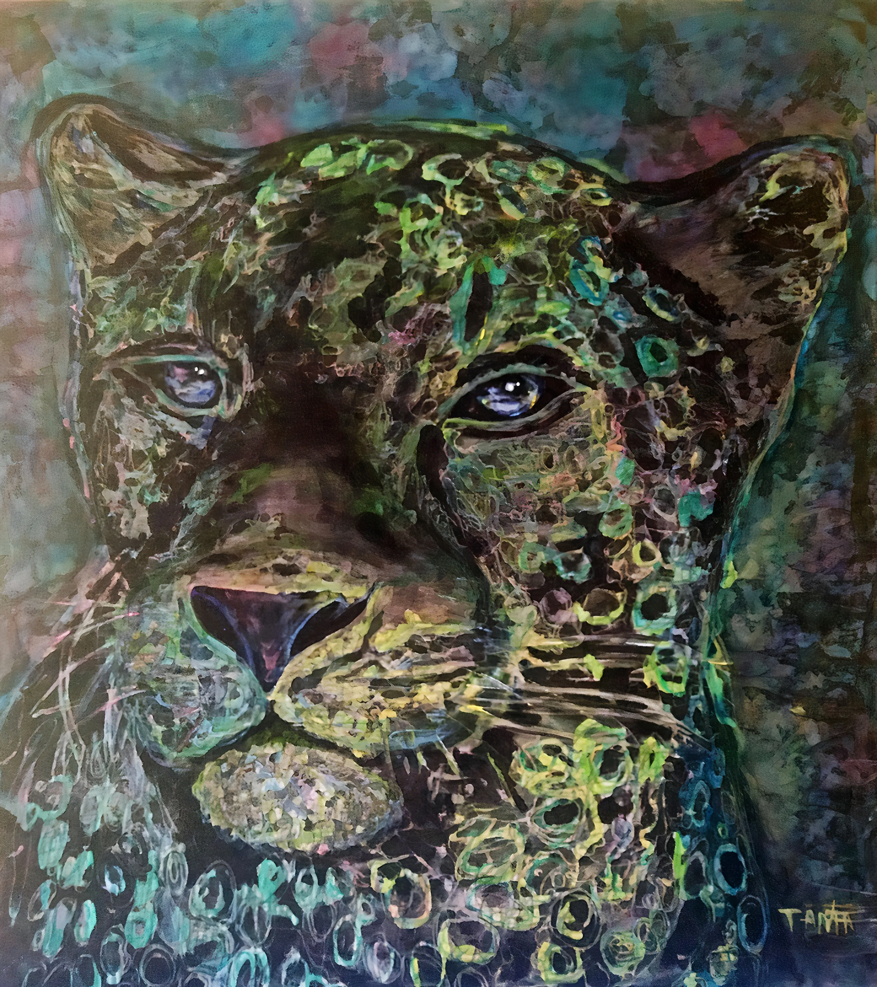 Image of "Leo" by Tetiana Kononenko (Tanta), size: 50х45 см, made of silk, acrylic, textile. markers, reserve, wax, paraffin, batik medium, from Sumy, priced at $70