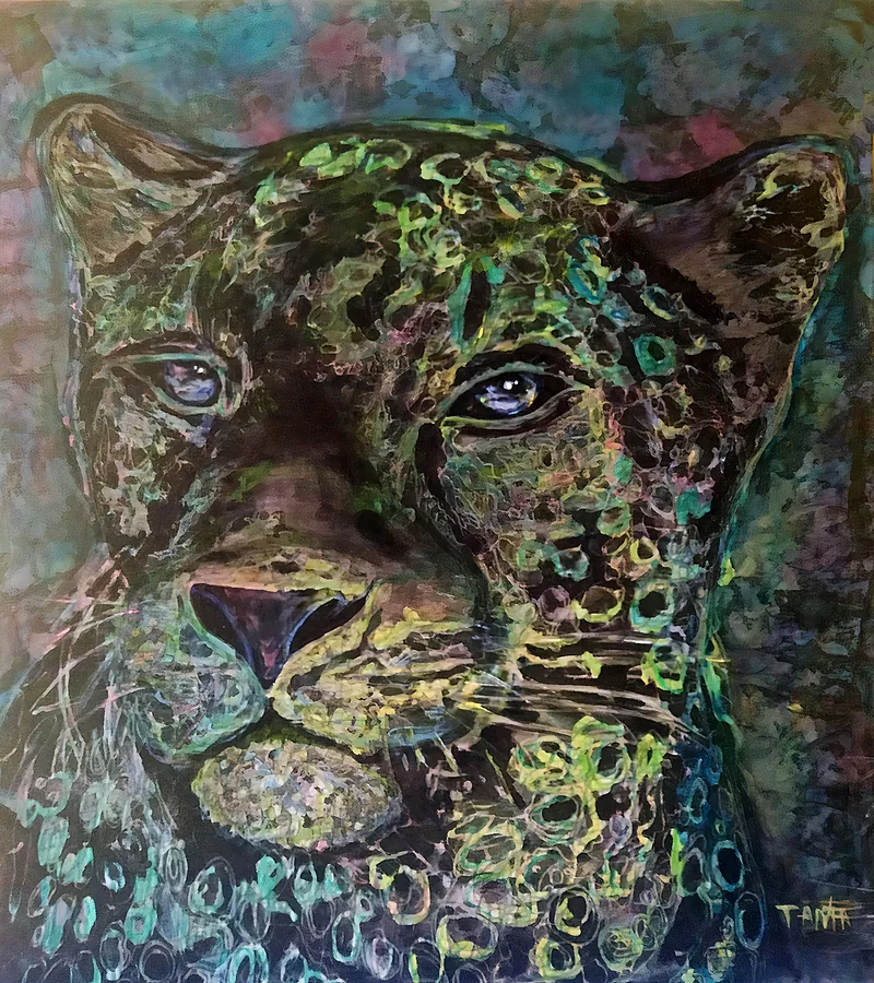 Image of "Leo" by Tetiana Kononenko (Tanta), size: 50х45 см, made of silk, acrylic, textile. markers, reserve, wax, paraffin, batik medium, from Sumy, priced at $70