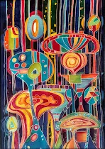 Image of "Secrets or mushrooms" by Tetiana Kononenko (Tanta), size: 60х45 см, made of silk, aniline, reserve, batik medium, from Sumy, priced at $70