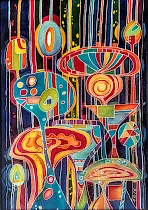 Image of "Secrets or mushrooms" by Tetiana Kononenko (Tanta), size: 60х45 см, made of silk, aniline, reserve, batik medium, from Sumy, priced at $70