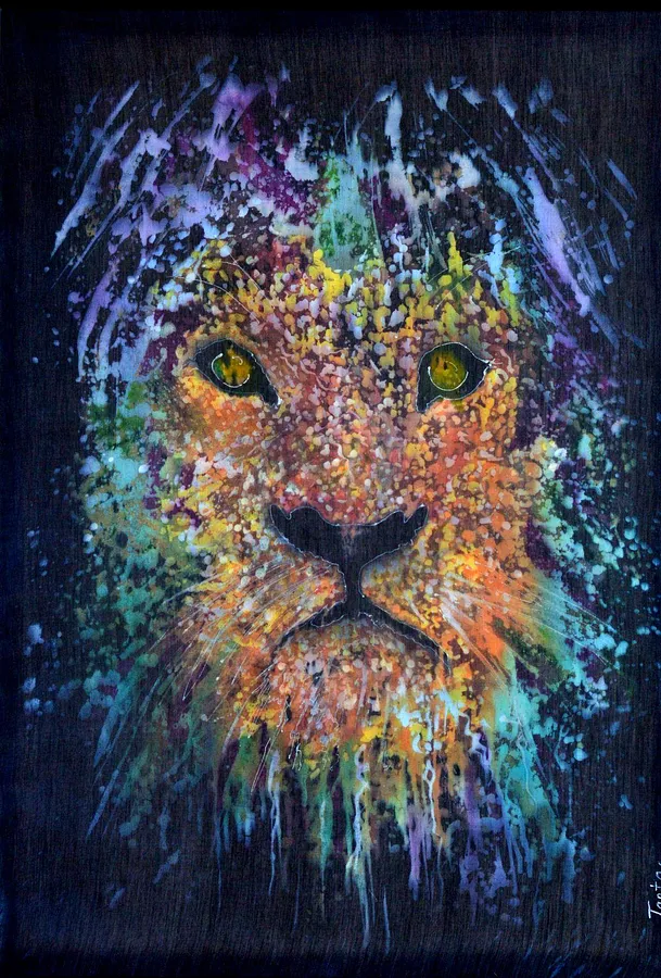 Image of "LION" by Tetiana Kononenko (Tanta), made of Cotton-silk, aniline, acrylic, reserve, wax, batik medium