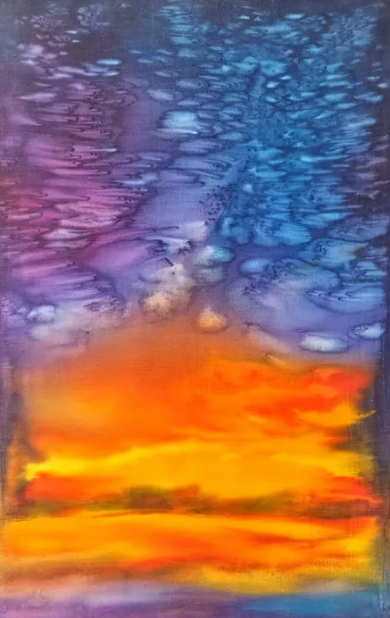 Image of Choose the name according to your mood, or I call it "Glow" by Tetiana Kononenko (Tanta), size: 80х50 см, made of Cotton-silk, aniline, batik medium, from Sumy, priced at $200