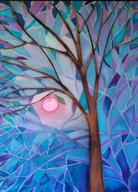 Image of "Steps in silence" by Tetiana Kononenko (Tanta), size: 85х60 см, made of Silk, aniline, reserve, batik medium, priced at $120