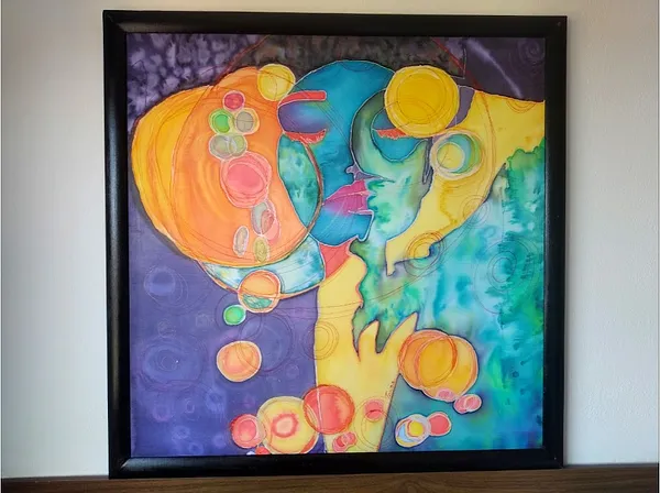 Image of "Transformation" by Tetiana Kononenko (Tanta), size: 87х87 см, made of silk, acrylic, contour, reserve, batik medium, from Sumy, priced at $150 Photo 2 of 2.