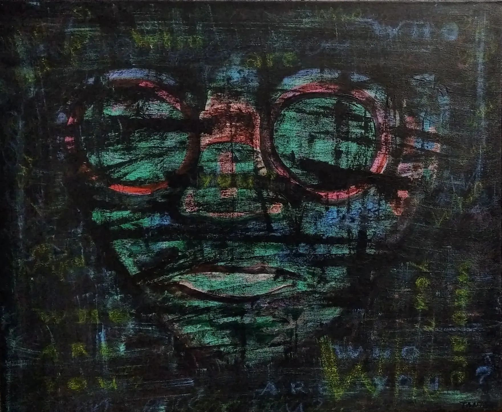 Image of "Хто ти?" by Tetiana Kononenko (Tanta), size: 50х60 см, made of canvas, acrylic, rubber paint, wax pencils, black Magic Stars glitter, varnish, Abstraction medium